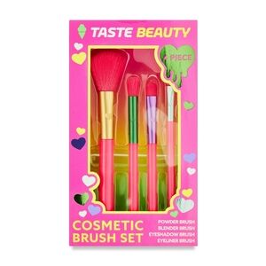*3/15* NEW Taste Beauty Cosmetic Makeup Brush Set Pink 4 Pieces Neon Bright